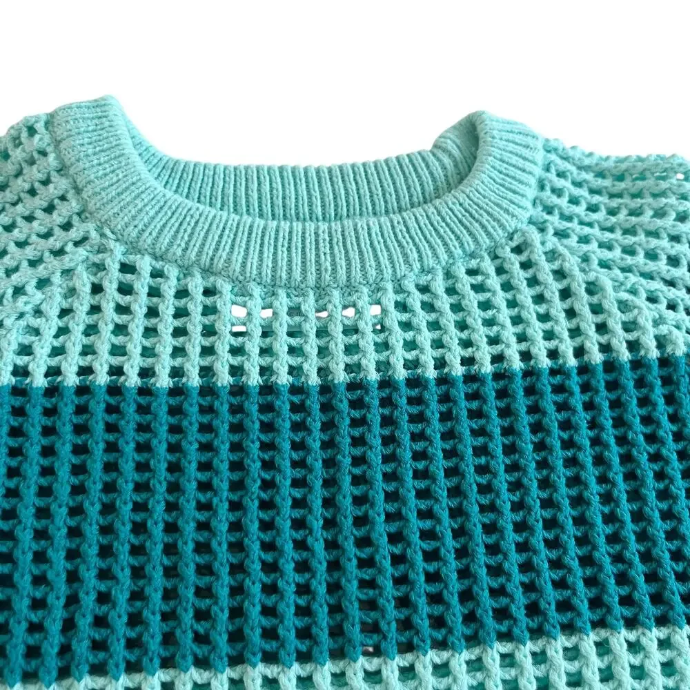 Zara Girls Turquoise Striped Crochet Sweater Top Size 9-10